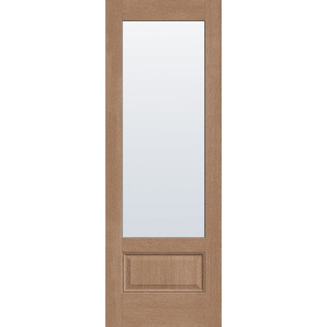 Clear flush glazed fiberglass entry door, 3/4 lite, 34" x 96", tan woodgrain finish