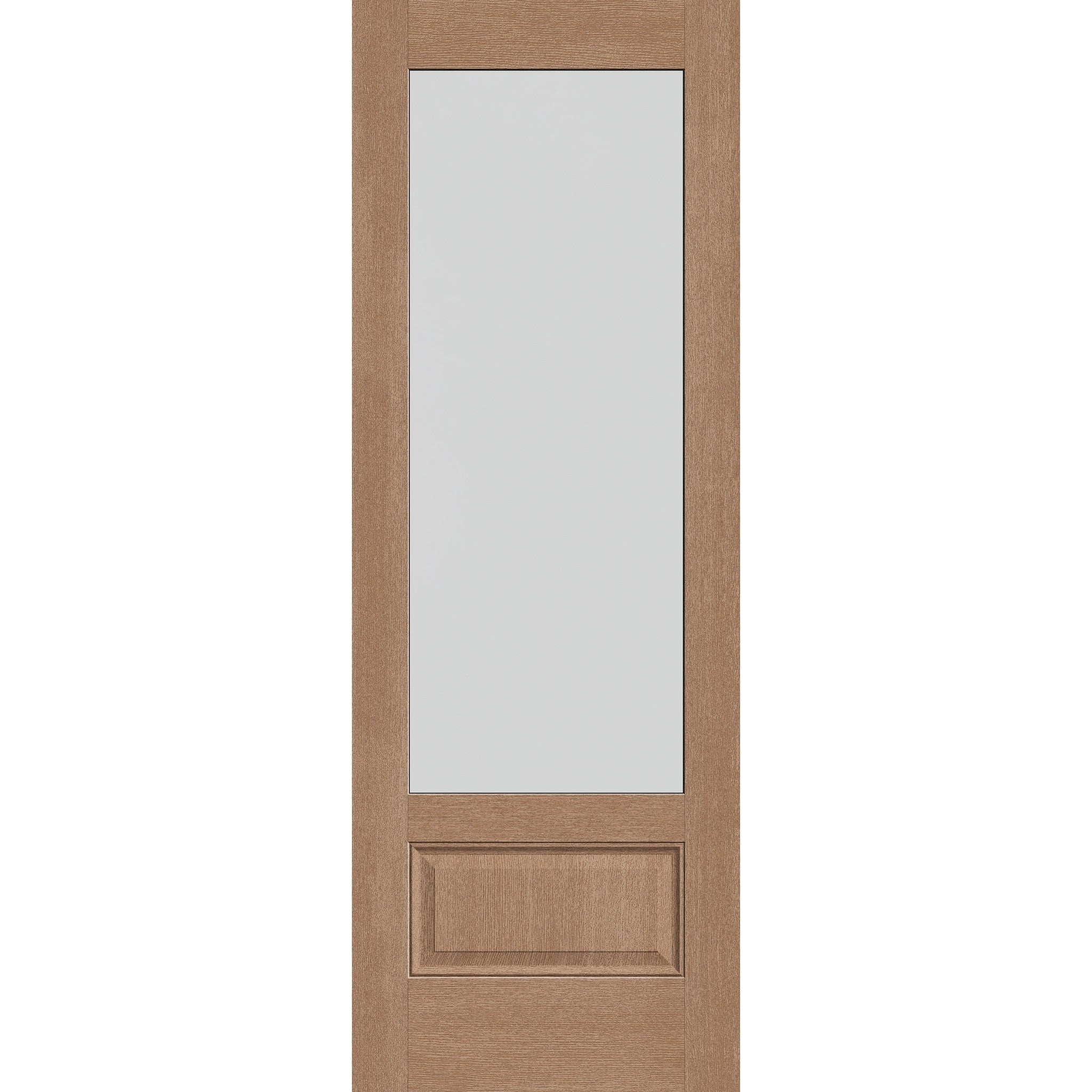 Frost flush glazed fiberglass entry door, 3/4 lite, 34" x 96", tan woodgrain finish