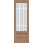 15 light grille flush glazed fiberglass entry door, 3/4 lite, 34" x 96", tan woodgrain finish, white grilles between glass