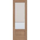 Raise & Lower Blinds flush glazed fiberglass entry door, 3/4 lite, 34" x 96", tan woodgrain finish, white blinds