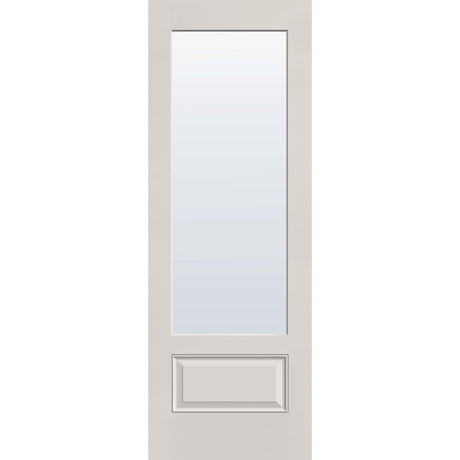 Clear flush glazed hurricane-rated fiberglass entry door, 3/4 lite, 34" x 96", white satin smooth finish