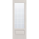 15 light grille flush glazed fiberglass entry door, 3/4 lite, 34" x 96", white satin smooth finish, white grilles between glass