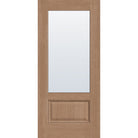 Clear flush glazed hurricane-rated fiberglass entry door, 3/4 lite, 36" x 80", tan woodgrain finish