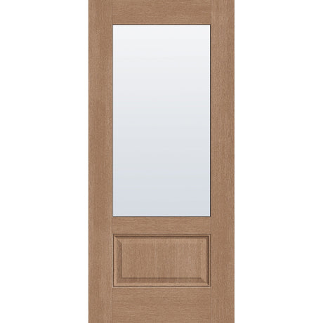 Clear flush glazed hurricane-rated fiberglass entry door, 3/4 lite, 36" x 80", tan woodgrain finish