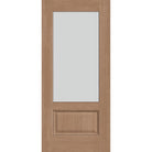 Frost flush glazed hurricane-rated fiberglass entry door, 3/4 lite, 36" x 80", tan woodgrain finish