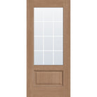 12 light grille flush glazed hurricane-rated fiberglass entry door, 3/4 lite, 36" x 80", tan woodgrain finish, white grilles between glass