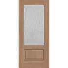 Rain flush glazed hurricane-rated fiberglass entry door, 3/4 lite, 36" x 80", tan woodgrain finish