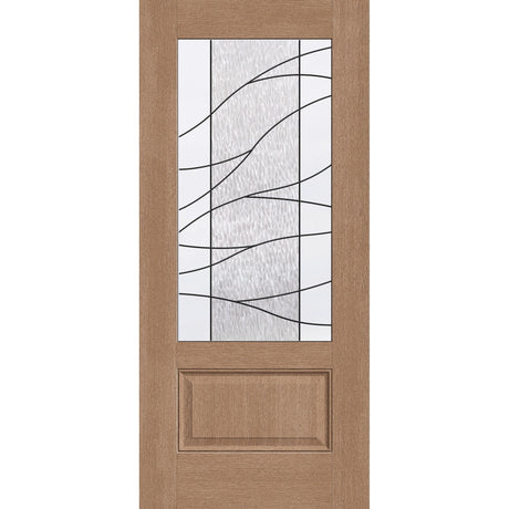 Briselle flush glazed fiberglass entry door, 3/4 lite, 36" x 80", tan woodgrain finish, Patina caming