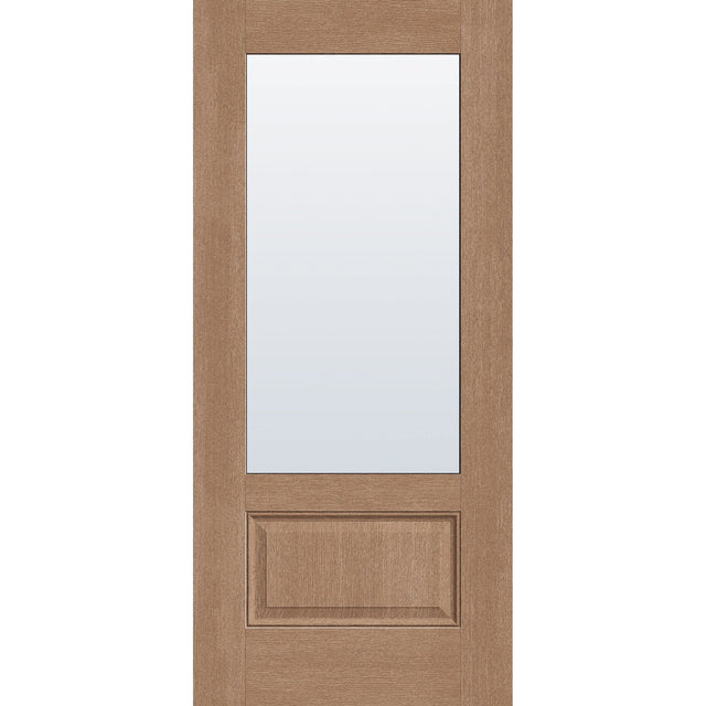 Clear flush glazed fiberglass entry door, 3/4 lite, 36" x 80", tan woodgrain finish