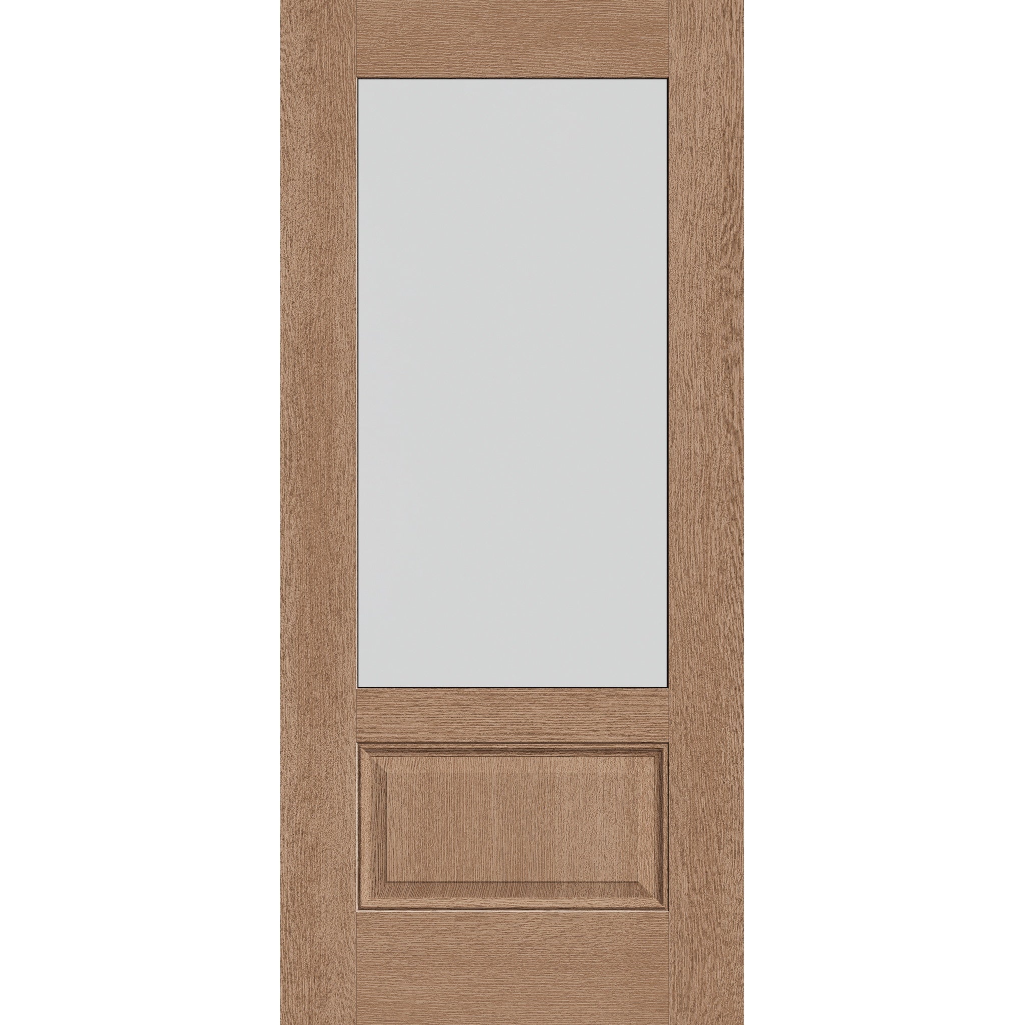 Frost flush glazed fiberglass entry door, 3/4 lite, 36" x 80", tan woodgrain finish