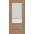 Raise & Lower Blinds flush glazed fiberglass entry door, 3/4 lite, 36" x 80", tan woodgrain finish, white blinds