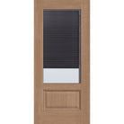 Raise & Lower Blinds flush glazed fiberglass entry door, 3/4 lite, 36" x 80", tan woodgrain finish, slate blinds