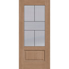 Rill flush glazed fiberglass entry door, 3/4 lite, 36" x 80", tan woodgrain finish, Black Aluminum caming
