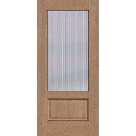Wide Reed flush glazed fiberglass entry door, 3/4 lite, 36" x 80", tan woodgrain finish