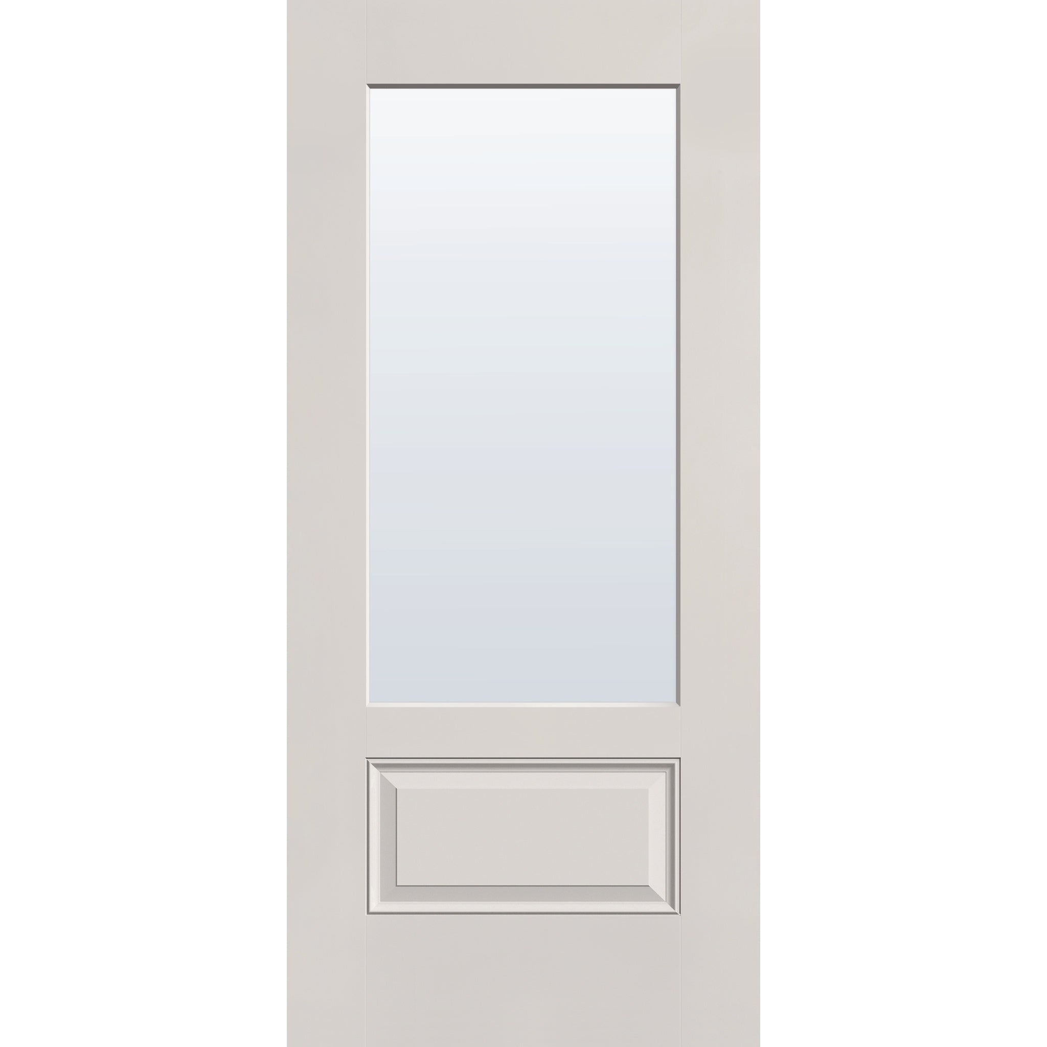 Clear flush glazed hurricane-rated fiberglass entry door, 3/4 lite, 36" x 80", white satin smooth finish