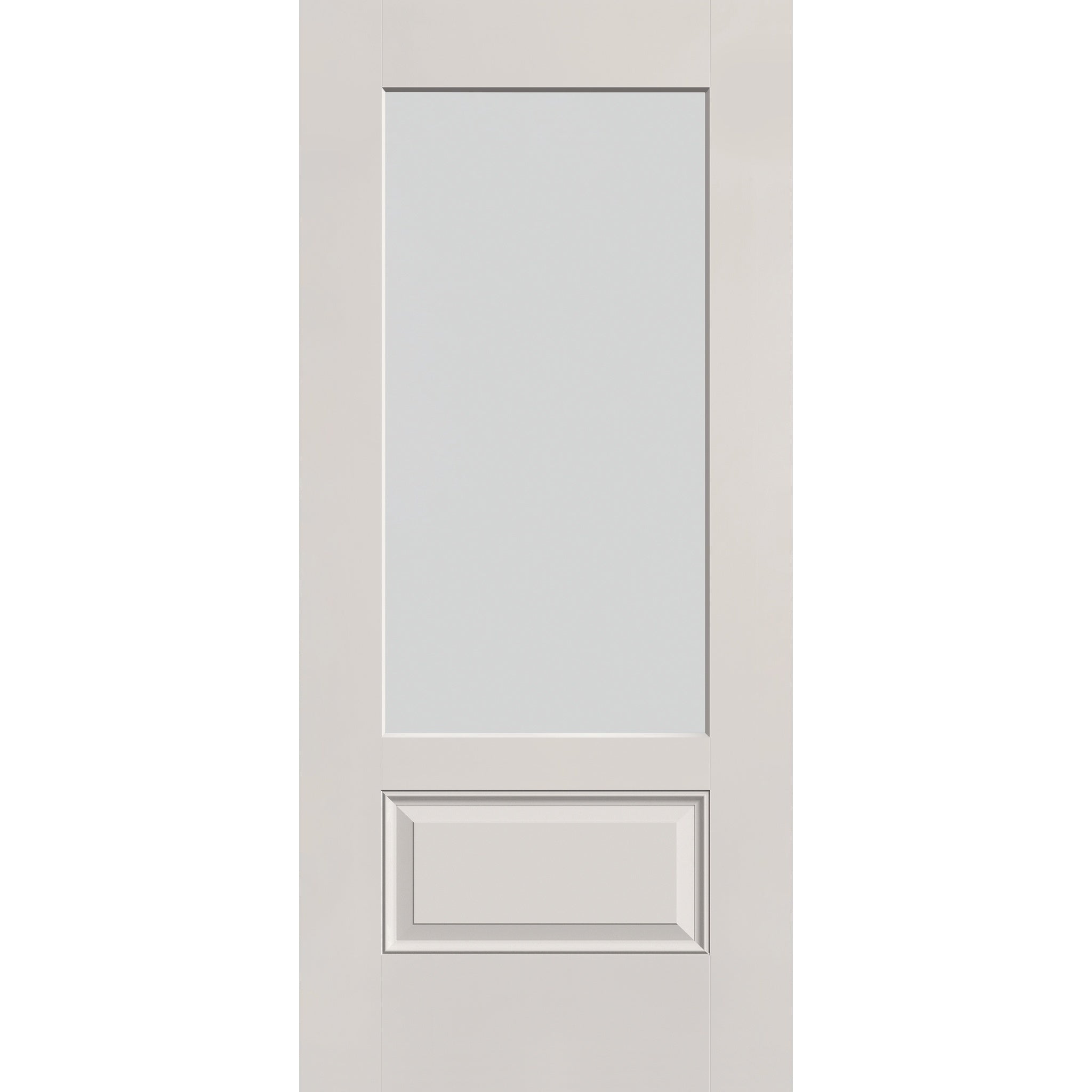 Frost flush glazed hurricane-rated fiberglass entry door, 3/4 lite, 36" x 80", white satin smooth finish