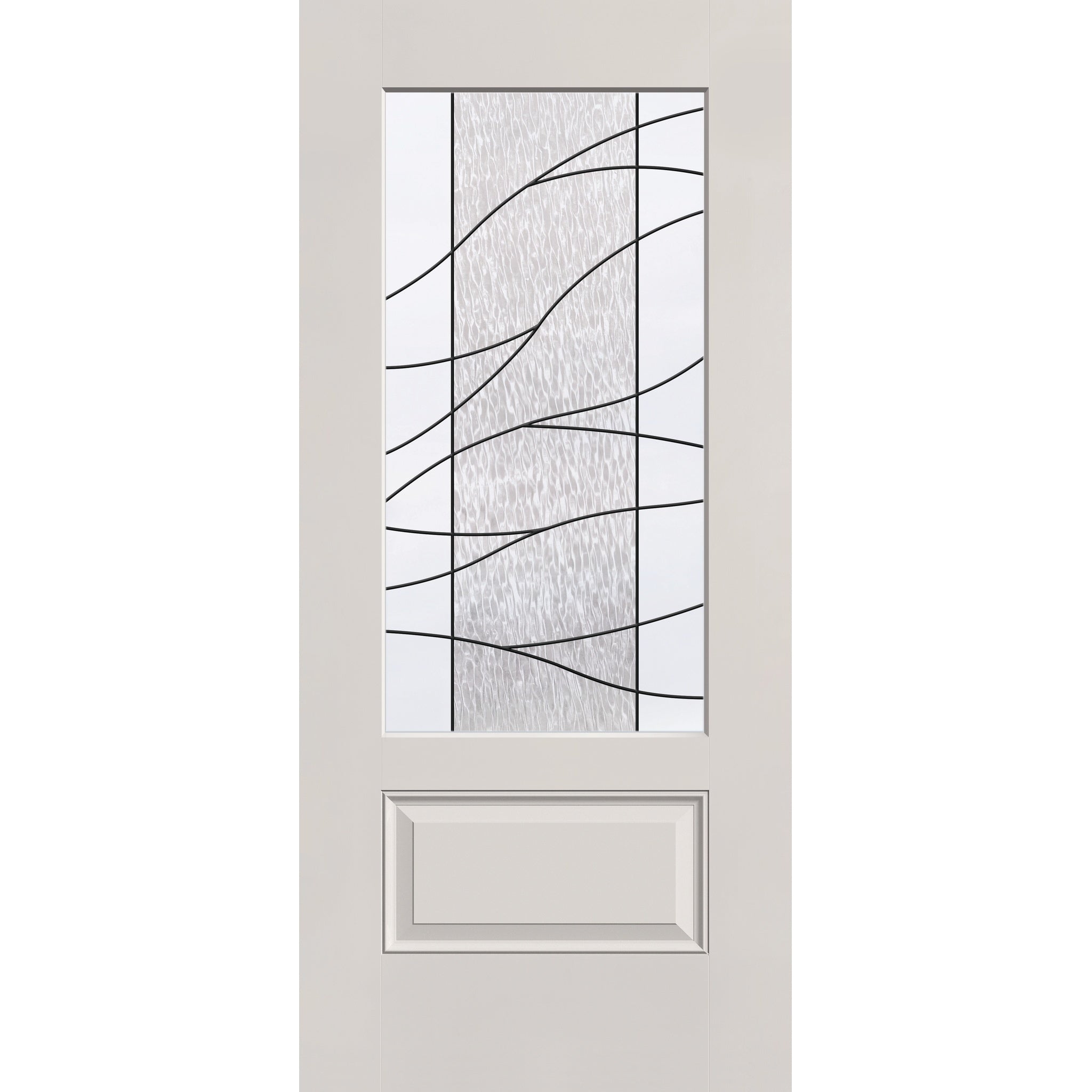 Briselle flush glazed fiberglass entry door, 3/4 lite, 36" x 80", white satin smooth finish, Patina caming