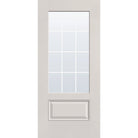 12 light grille flush glazed fiberglass entry door, 3/4 lite, 36" x 80", white satin smooth finish, white grilles between glass