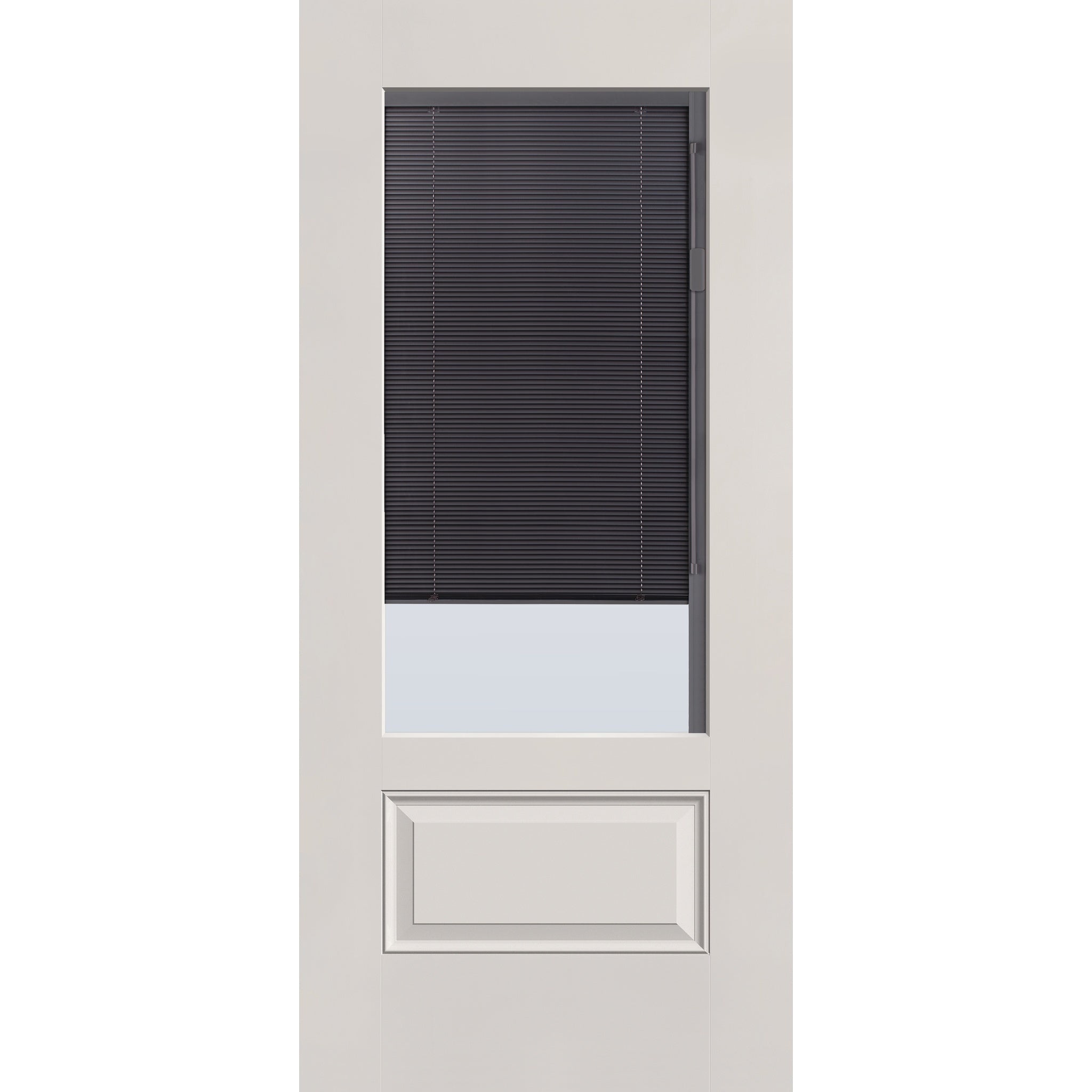 Raise & Lower Blinds flush glazed fiberglass entry door, 3/4 lite, 36" x 80", white satin smooth finish, slate blinds