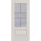 Rill flush glazed fiberglass entry door, 3/4 lite, 36" x 80", white satin smooth finish, Black Aluminum caming