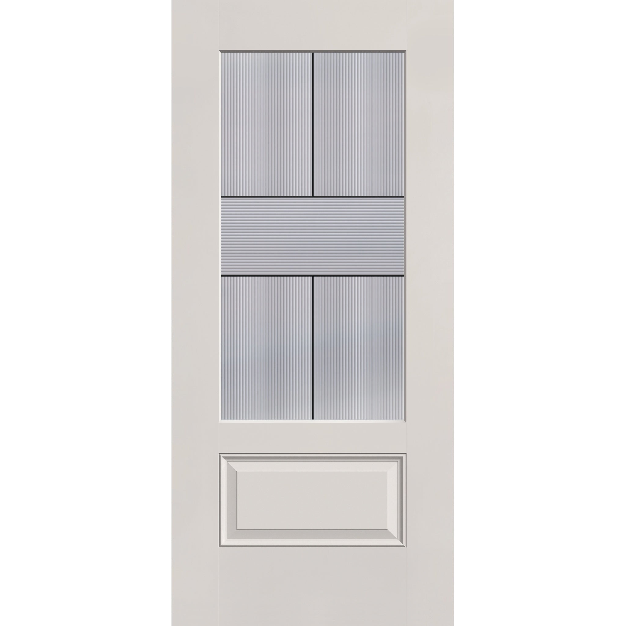 Rill flush glazed fiberglass entry door, 3/4 lite, 36" x 80", white satin smooth finish, Black Aluminum caming