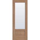 Clear flush glazed hurricane-rated fiberglass entry door, 3/4 lite, 36" x 96", tan woodgrain finish