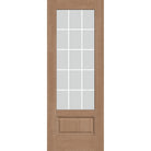 15 light grille flush glazed hurricane-rated fiberglass entry door, 3/4 lite, 36" x 96", tan woodgrain finish, white grilles between glass