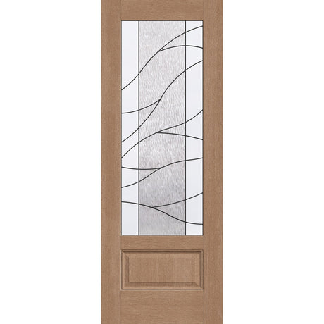 Briselle flush glazed fiberglass entry door, 3/4 lite, 36" x 96", tan woodgrain finish, Patina caming