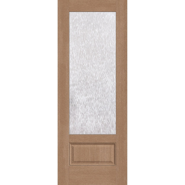 Double Waterglass flush glazed fiberglass entry door, 3/4 lite, 36" x 96", tan woodgrain finish
