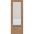Raise & Lower Blinds flush glazed fiberglass entry door, 3/4 lite, 36" x 96", tan woodgrain finish, white blinds