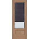 Raise & Lower Blinds flush glazed fiberglass entry door, 3/4 lite, 36" x 96", tan woodgrain finish, slate blinds