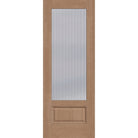 Wide Reed flush glazed fiberglass entry door, 3/4 lite, 36" x 96", tan woodgrain finish