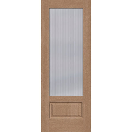 Wide Reed flush glazed fiberglass entry door, 3/4 lite, 36" x 96", tan woodgrain finish