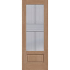 Rill flush glazed hurricane-rated fiberglass entry door, 3/4 lite, 36" x 96", tan woodgrain finish, Black Aluminum caming