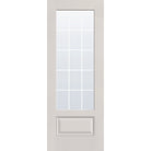 15 light grille flush glazed hurricane-rated fiberglass entry door, 3/4 lite, 36" x 96", white satin smooth finish, white grilles between glass