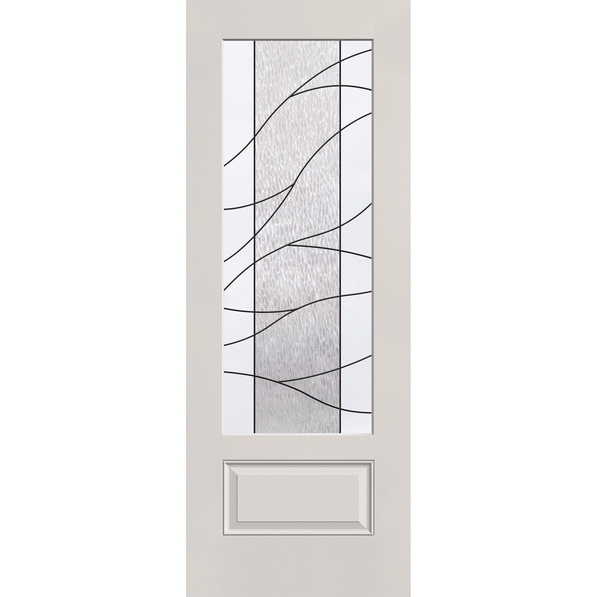 Briselle flush glazed fiberglass entry door, 3/4 lite, 36" x 96", white satin smooth finish, Patina caming