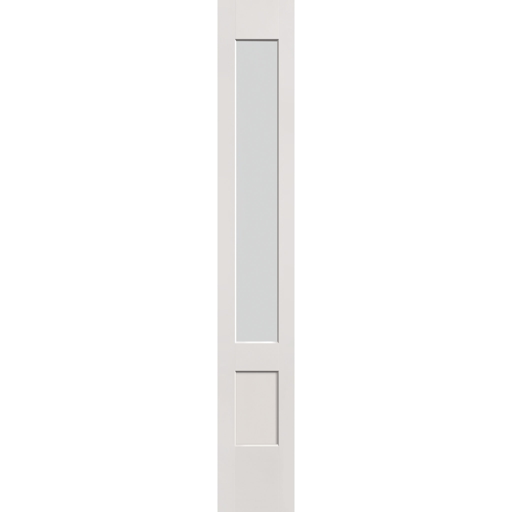 Frost flush glazed fiberglass sidelite panel, 3/4 lite shaker, 12" x 80", white satin smooth finish