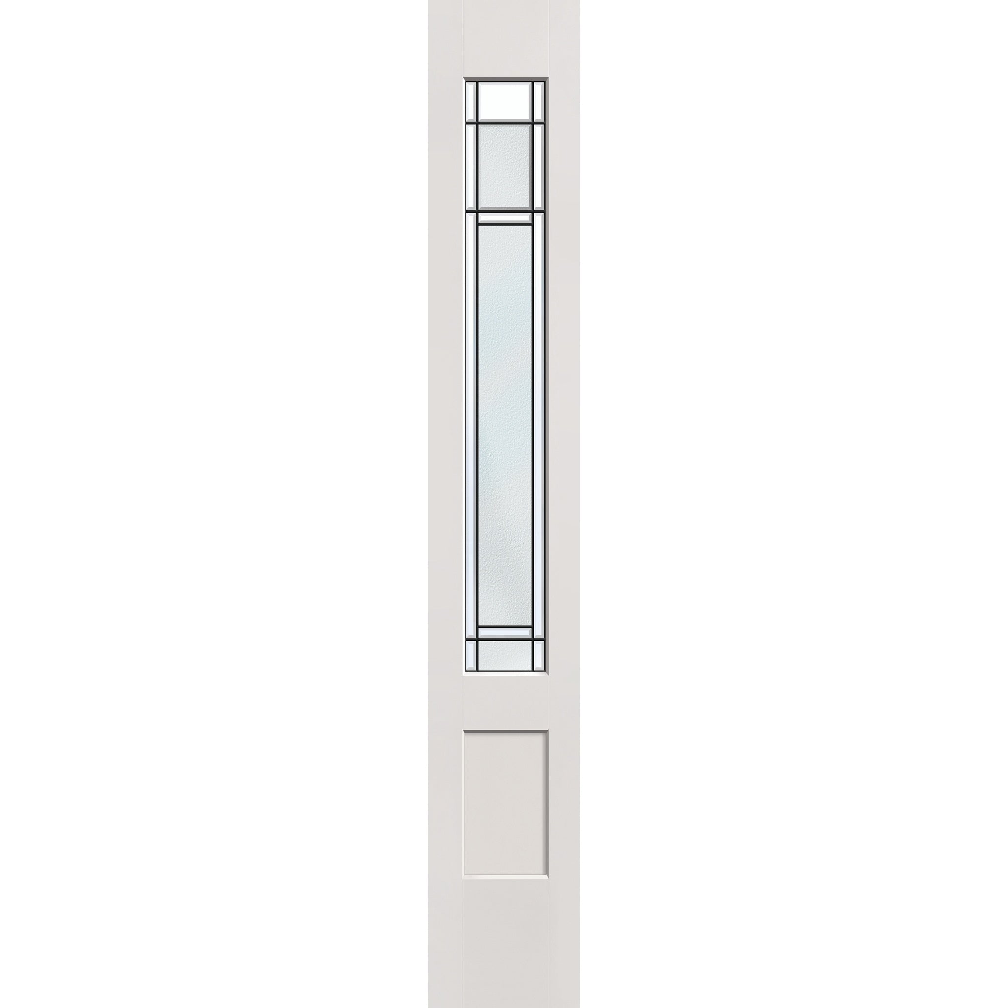 Berkley flush glazed hurricane-rated fiberglass sidelite panel, 3/4 lite shaker, 12" x 80", white satin smooth finish, Patina caming