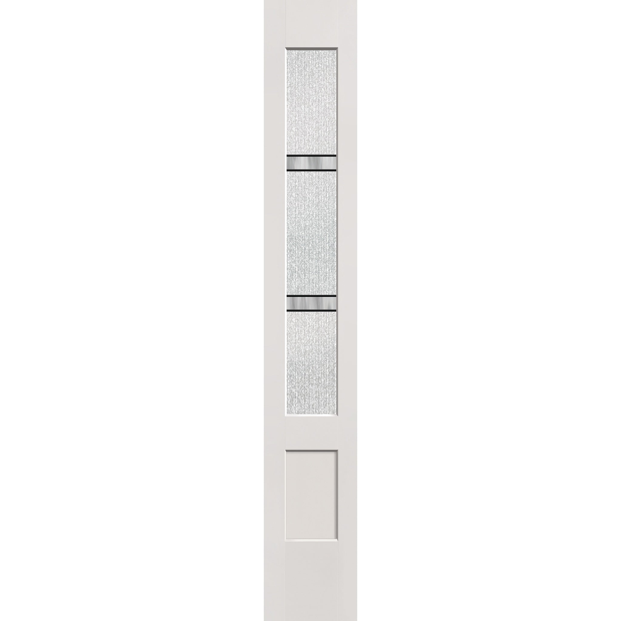 Dexter flush glazed hurricane-rated fiberglass sidelite panel, 3/4 lite shaker, 12" x 80", white satin smooth finish, Black Aluminum caming