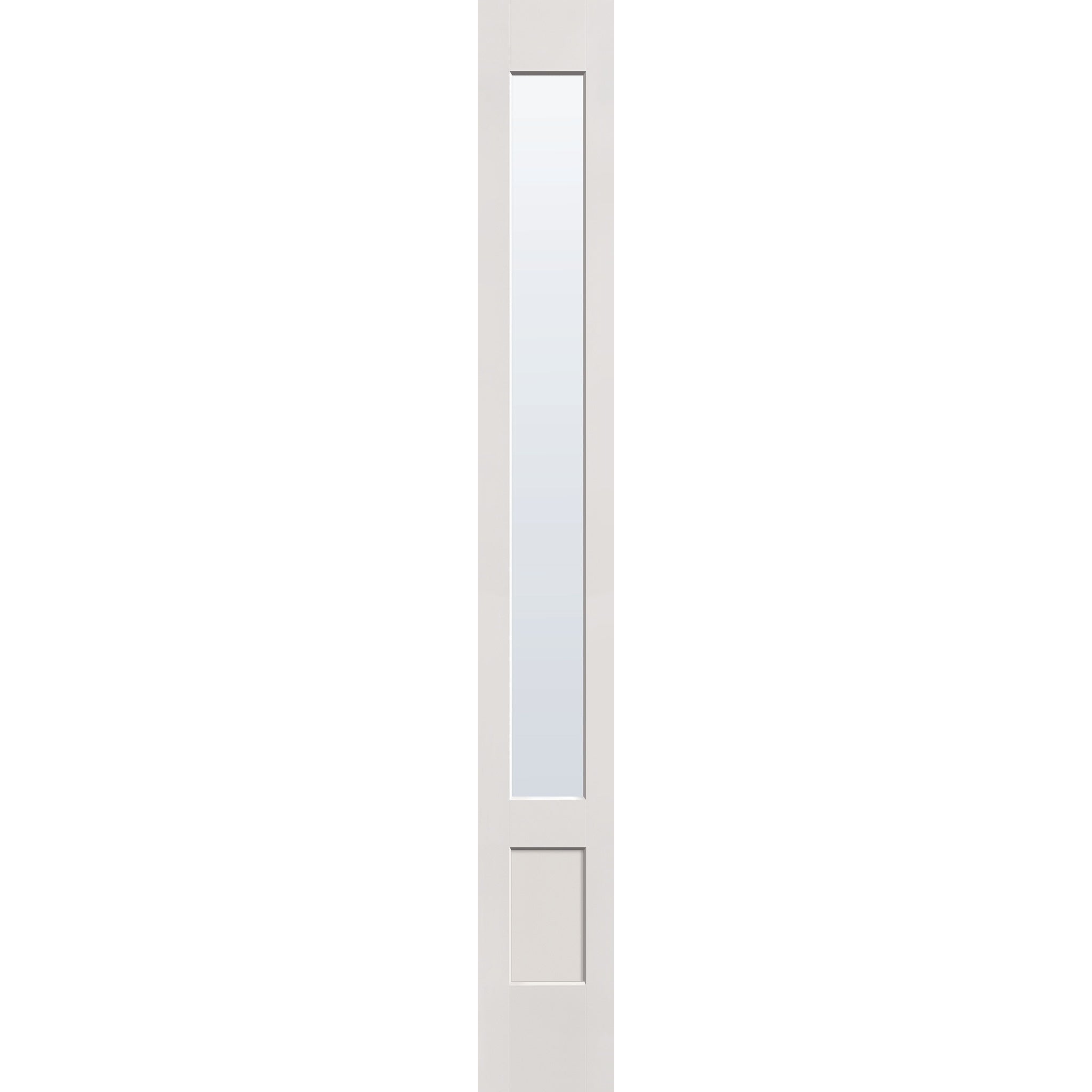 Clear flush glazed fiberglass sidelite panel, 3/4 lite shaker, 12" x 96", white satin smooth finish