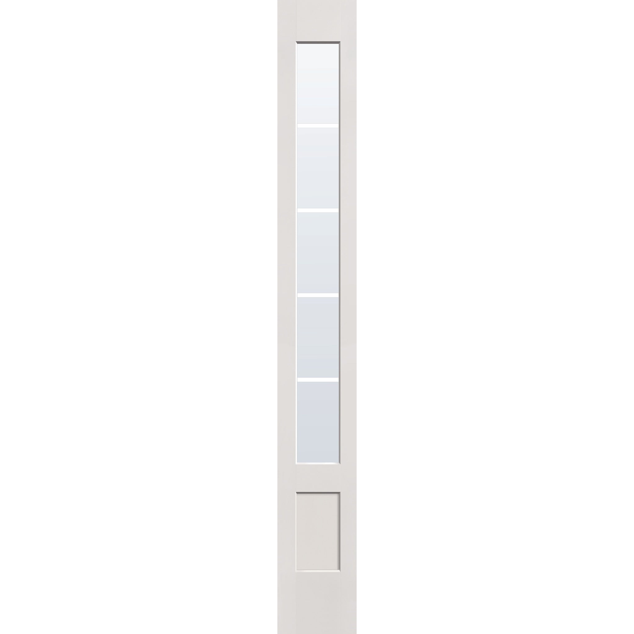 5 light grille flush glazed fiberglass sidelite panel, 3/4 lite shaker, 12" x 96", white satin smooth finish, white grilles between glass