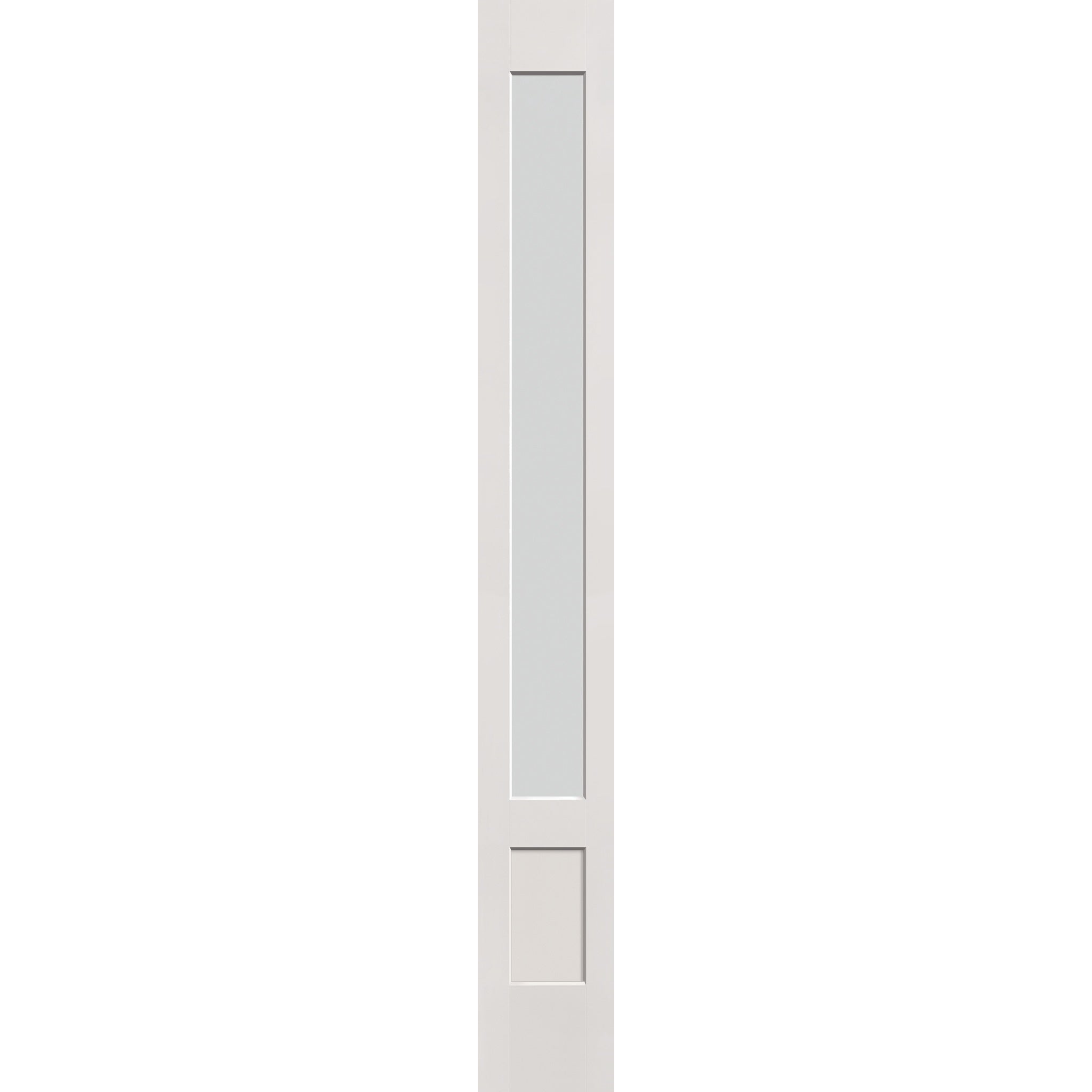 Frost flush glazed hurricane-rated fiberglass sidelite panel, 3/4 lite shaker, 12" x 96", white satin smooth finish