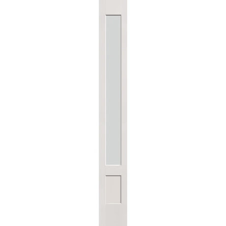 Frost flush glazed hurricane-rated fiberglass sidelite panel, 3/4 lite shaker, 12" x 96", white satin smooth finish