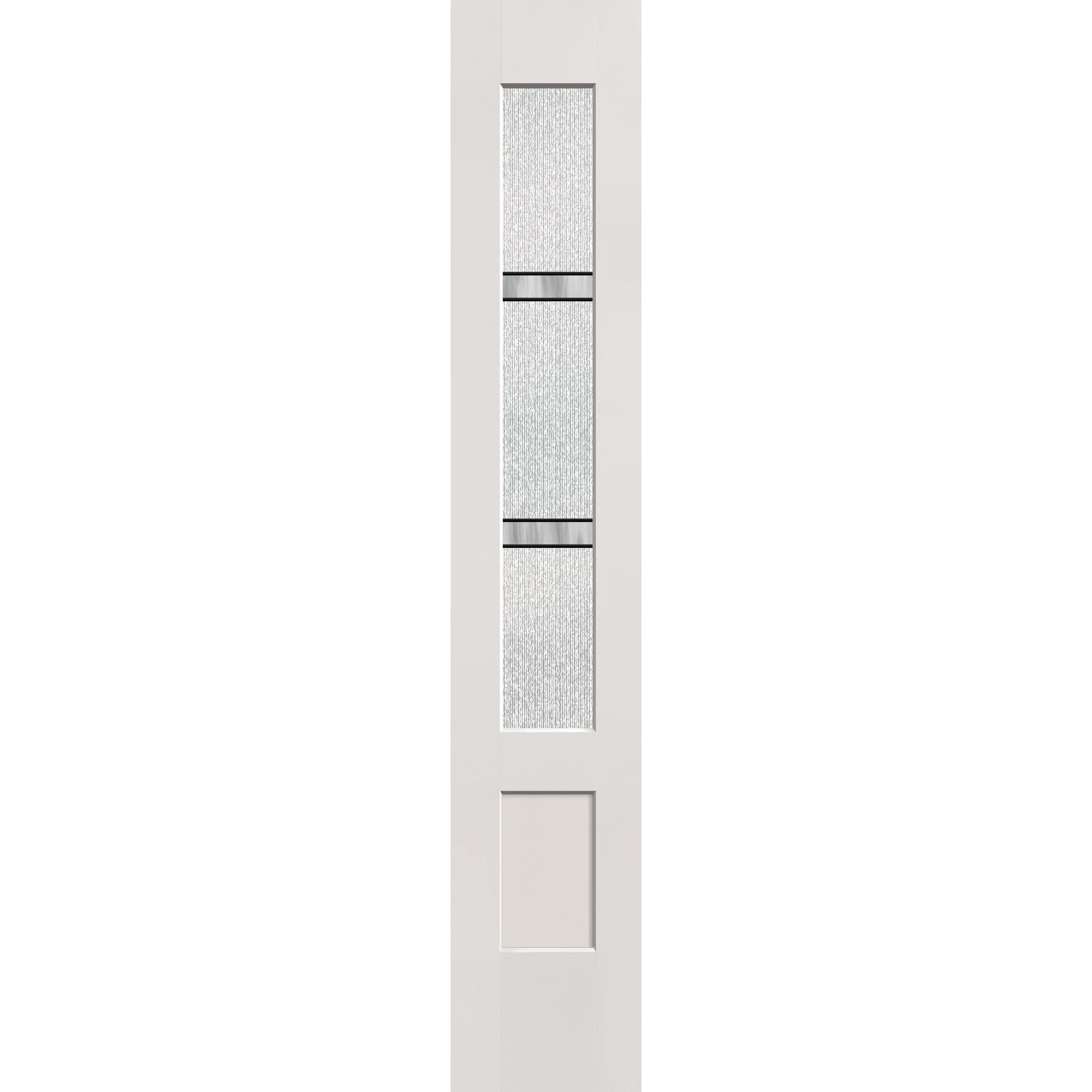 Dexter flush glazed fiberglass sidelite panel, 3/4 lite shaker, 14" x 80", white satin smooth finish, Black Aluminum caming