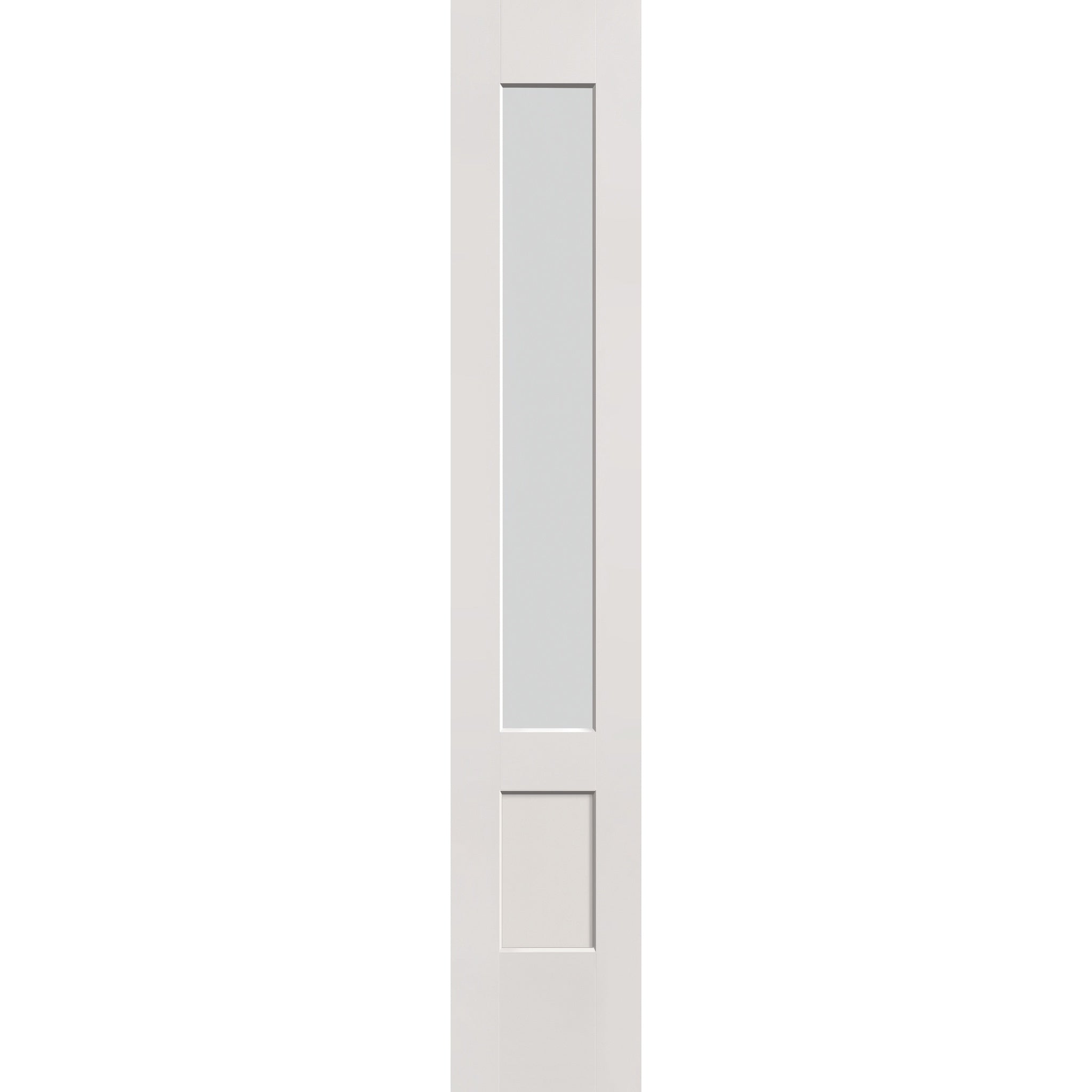 Frost flush glazed fiberglass sidelite panel, 3/4 lite shaker, 14" x 80", white satin smooth finish