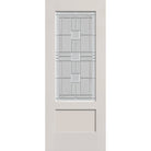 Austin flush glazed hurricane-rated fiberglass entry door, 3/4 lite shaker, 32" x 80", white satin smooth finish, Satin Nickel caming