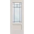 Berkley flush glazed hurricane-rated fiberglass entry door, 3/4 lite shaker, 32" x 80", white satin smooth finish, Patina caming