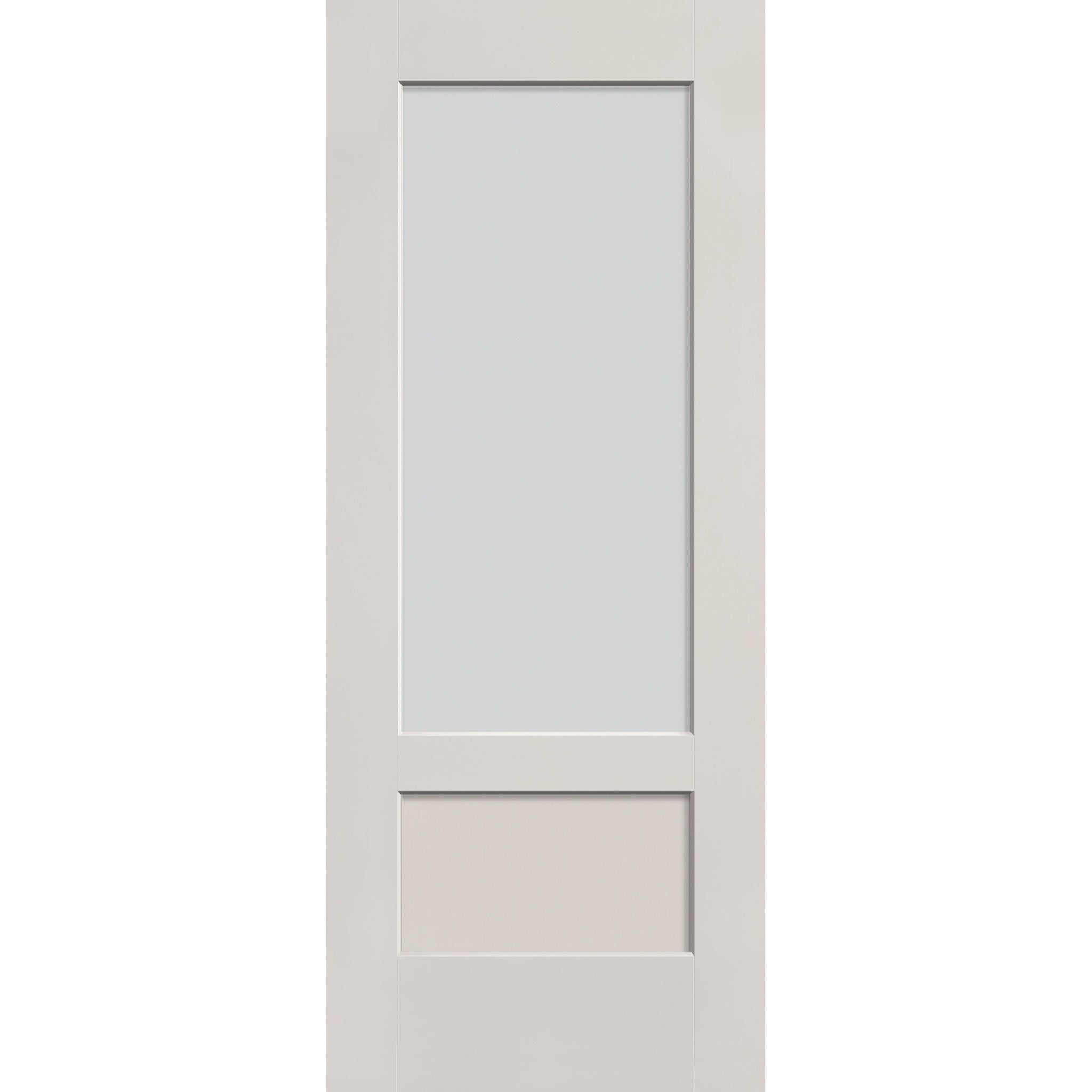 Frost flush glazed hurricane-rated fiberglass entry door, 3/4 lite shaker, 32" x 80", white satin smooth finish