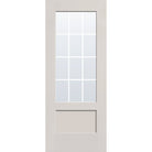 12 light grille flush glazed hurricane-rated fiberglass entry door, 3/4 lite shaker, 32" x 80", white satin smooth finish, white grilles between glass