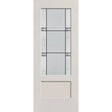Dexter flush glazed fiberglass entry door, 3/4 lite shaker, 32" x 80", white satin smooth finish, Black Aluminum caming